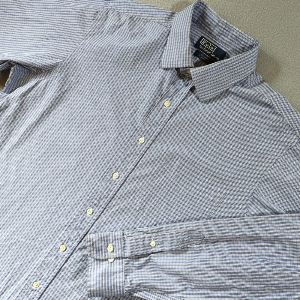 Polo Ralph Lauren Button Down Shirt Mens 17 XL Blue Check Curham Classic Fit